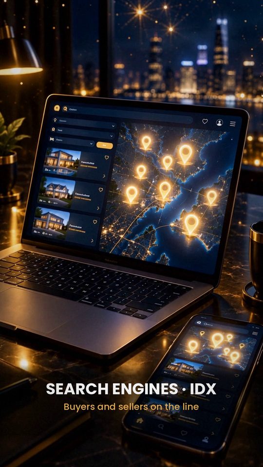 Search engines and IDX home search on a laptop and phone