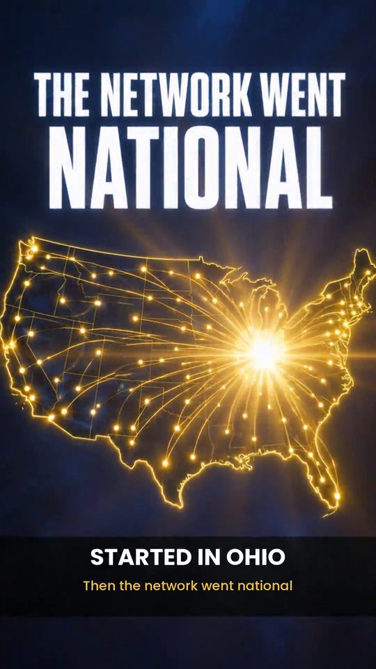 The network went national: a glowing map of the United States